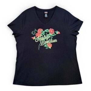 HARLEY-DAVIDSON Sharp Flower Women's V-Neck Short Sleeve Tee, NWOT Size XL